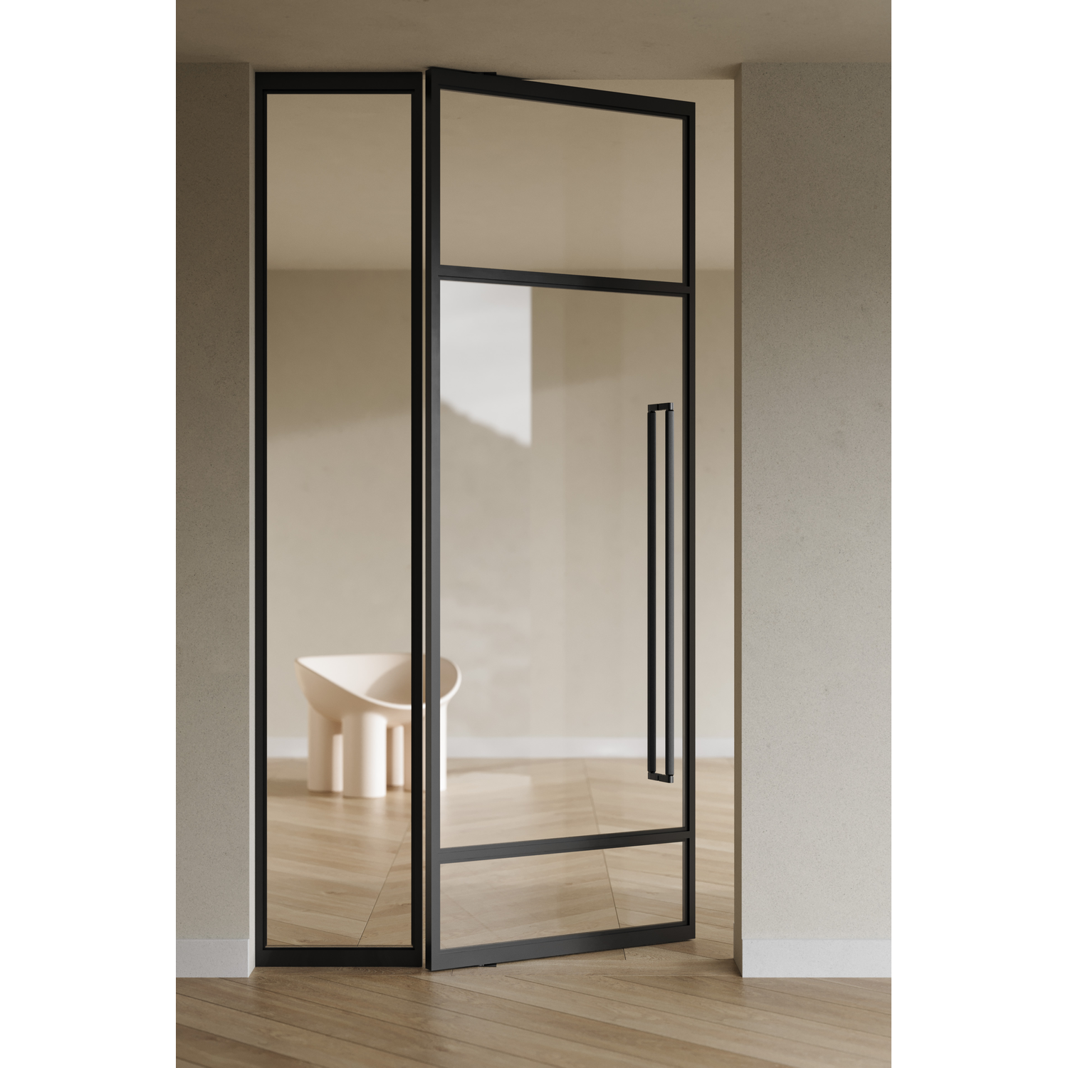 Deurgreep dubbel BROOKLYN BIG BA448 L466 aluminium geborsteld zwart